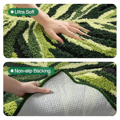 LUMI Cute Bathroom Rug Green Leaf, Absorbent Non Slip Bath Mat, 32"x48" - color: Dark Monstera-large
