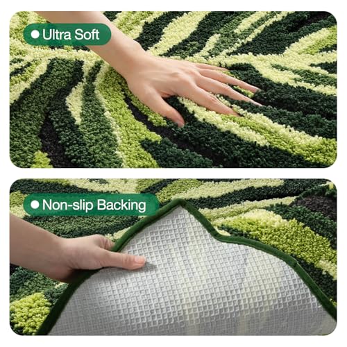 LUMI Cute Bathroom Rug Green Leaf, Absorbent Non Slip Bath Mat, 24"x32" - color: Dark Monstera