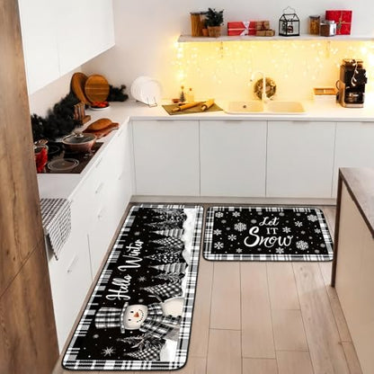 Fourluoo 3 Pcs Christmas Winter Snowman Kitchen Rugs and Mats Decor Set - color: Snow Man
