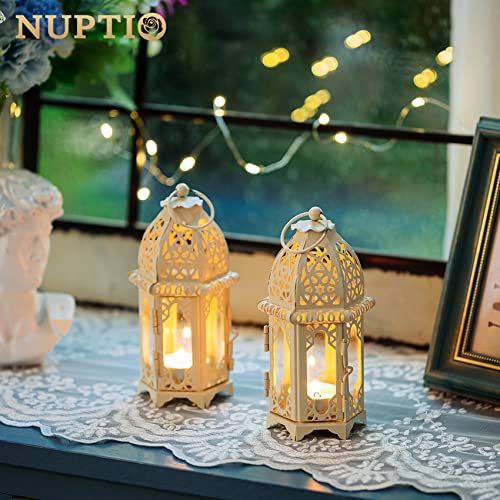 NUPTIO 2 Pcs Moroccan White Candle Lantern, Small Tealight Holders - color: White, size: 2 Pcs Small Size
