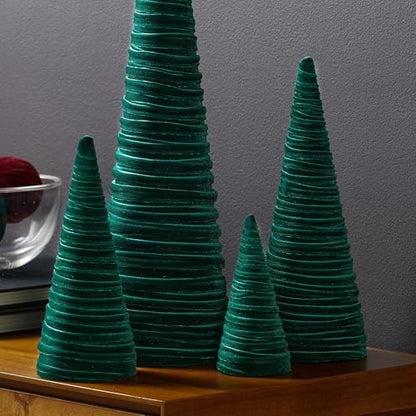 Your Heart's Content Velvet Trees Set of 4 Emerald, Winter Mantle, Valentine Tabletop Tree, Glam Entryway, Shelf Accent, Wedding Centerpiece, Cozy (Emerald) - color: Emerald