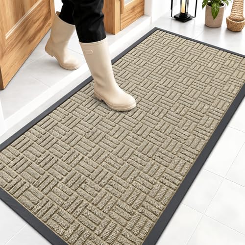 OLANLY Front Door Mat Outside Entrance 47x23, Heavy-Duty Rubber Doormat - color: Beige, size: 47" X 23"
