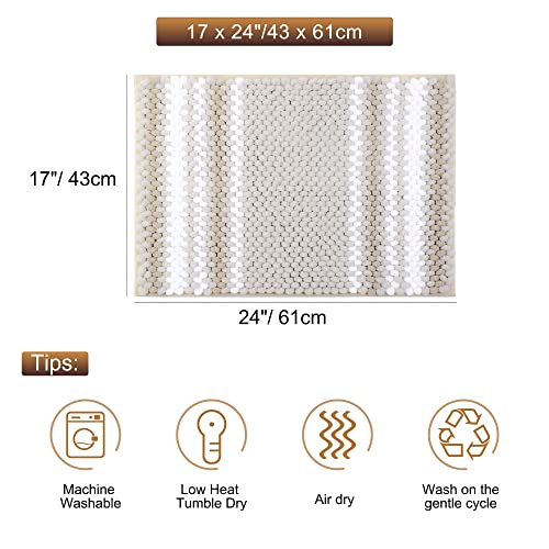 PiccoCasa Chenille Striped Bathroom Rug, Non Slip 17x24 Khaki & White - color: Khaki & White, size: 1'5" x 2' (Rectangular)