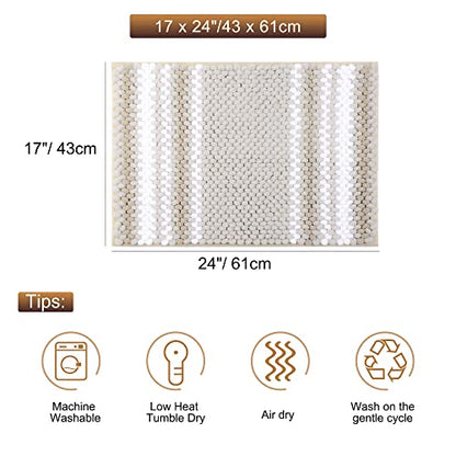 PiccoCasa Chenille Striped Bathroom Rug, Non Slip 17x24 Khaki & White - color: Khaki & White, size: 1'5" x 2' (Rectangular)