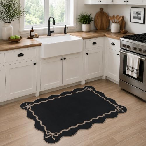 Rugalia Easy Jute Scalloped Entryway Rug 2x3 Black Front Door Mats - color: Black Bow, size: 2' x 3' (Rectangular)
