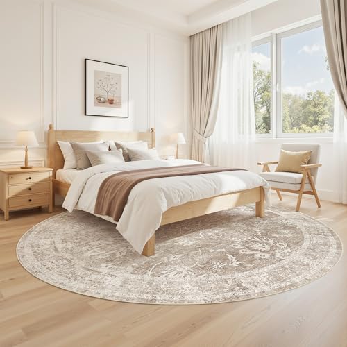 Madane Washable Round Rug 8ft for Living Room, Soft Natural Rug Brown/Sand - color: Brown/Sand, size: 8' (Round)
