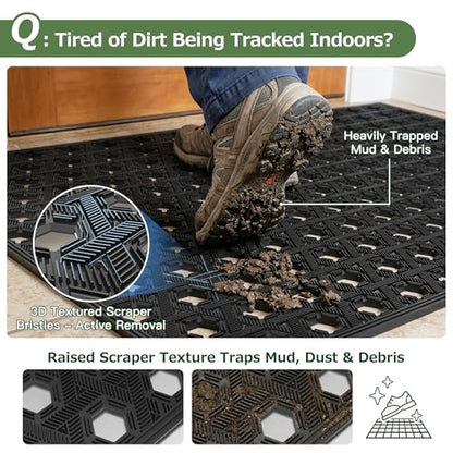 Matace Front Door Mat 24x36, Heavy Duty TPE Rubber Outdoor Doormat, Black