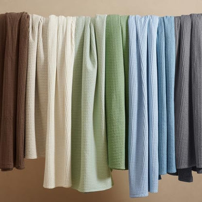 PHF 100% Cotton Waffle Blanket Lightweight Breathable, Twin, Linen/Stone - color: Linen/Stone, size: Twin(66" x 90")