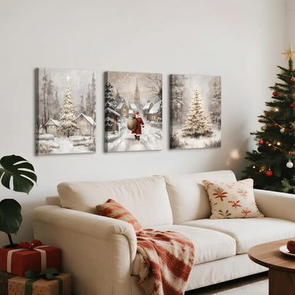 Christmas Pine Trees Winter Snow Scene Canvas Wall Art Painting 20"x28"x3 - color: Holiday-Christmas Santa, size: 20"x28"x3Pcs