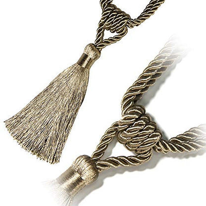 2 Pack Curtain Tiebacks Handmade Tassel Rope Curtain Holdbacks - color: Flaxen, size: 2p