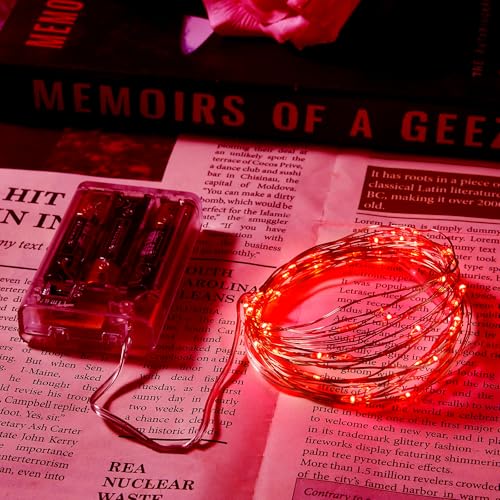 Ariceleo 1 Pack 16.4ft Battery Operated String Lights with Timer, Red with Synchronized Twinkle Mode, Fairy Lights Battery Powered, 50 LEDs, Idea for Christmas Bedroom Party Wedding - color: Red, size: 1 Pack-Upgrade