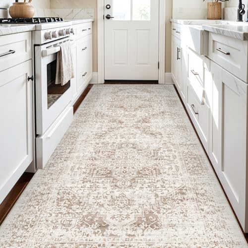 4x8 Washable Hallway Runner Rug: Vintage Wide Low Pile Rugs IvoryBeige - color: Ivory/Beige, size: 4x8