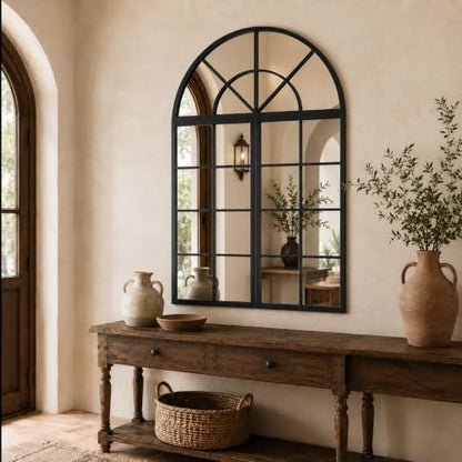 Large Black Arched Window Mirror, 32 x 47.2 in, 3-Piece Set - color: Matte Black, size: 32"L x 47"W