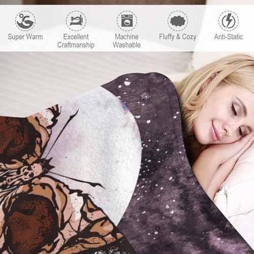 Death Moth Blanket, Boho Gothic Skull Moth Purple Starry Plant Full Moon Mysterious Witchy Throw Blanket for Couch Sofa Office Bed Travelling Bed Throws, 30"x40" - color: Death Moth, size: 30"x40"