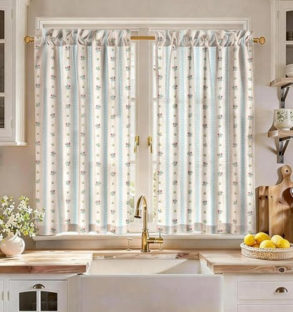 Miss Adola 45 Inch Length Kitchen Tier Curtains, Blue Striped - color: Blue Striped, size: 28"W x 45"L (Pack of 2)