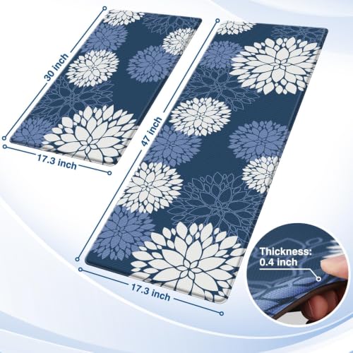 Kitchen Mats 2 Piece Set, Anti Fatigue Non Slip Cushioned Floor Rugs, Blue - size: 17.3"W×47"L+17.3"W×30"L-0.4"Th