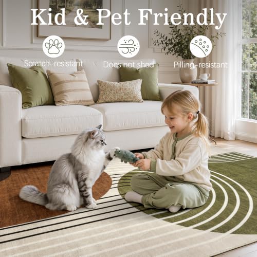 DCX Abstract Washable 4x6 Rug, Non Slip Low Pile Rug, Green and Brown - color: Green & Brown, size: 4' x 6' (Rectangular)