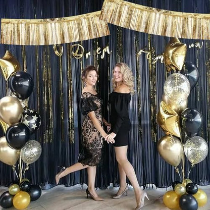 BEISHIDA Champagne Fringe Garland Banner 30ft Wall Tinsel Foil Streamers - color: Champagne