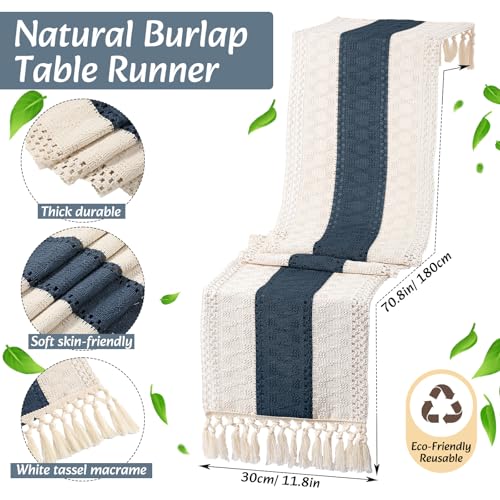 Boho Table Runner and Placemats Set, 4 Sets, Blue, 12x72 - color: Blue, size: 12x72"