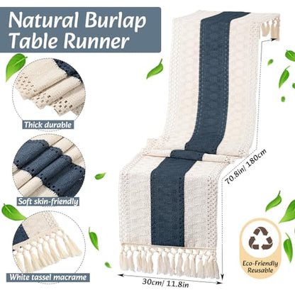 Boho Table Runner and Placemats Set, 4 Sets, Blue, 12x72 - color: Blue, size: 12x72"