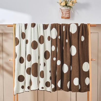 CozeCube Reversible Knitted Throw Blanket, Brown White Polka Dot, 50"x60" - color: D-brown and White, size: 50"x60"