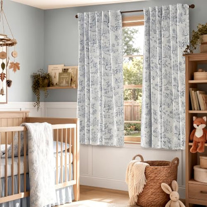 jinchan Blue Blackout Curtains 63 Inch Woodland Back Tab 2 Panels - color: Blue on Beige, size: 50"W x 63"L (Pack of 2)