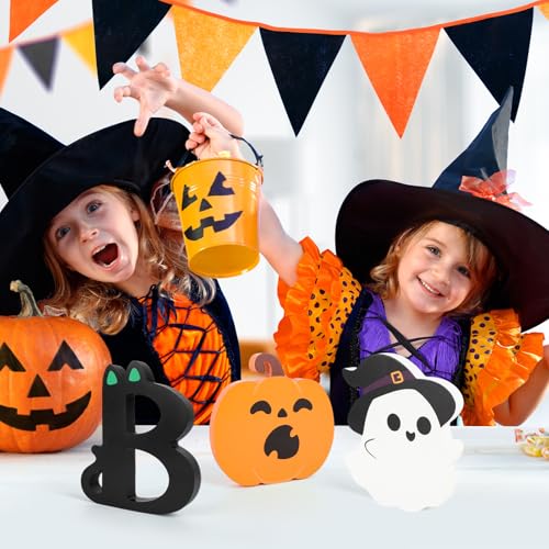 COCHIE Spooky Halloween Table Decorations Indoor Pumpkin Ghost Boo Sign Set - style: Cute