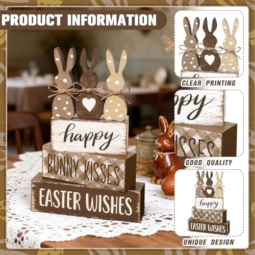Yousoontic 4 Pcs Rustic Easter Bunny Wooden Table Decorations, Spring Farmhouse Rabbit Tiered Tray Sign Country Table Top Centerpiece Decorative for Home Entryway Office Desk Mantel Room Decor, Gift - style: Easter Bunny