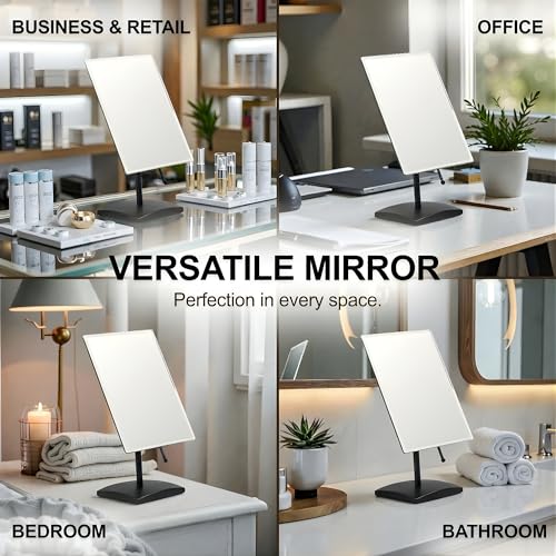 MIRRORVANA Large Adjustable Table Desk Mirror with Stand, 9.8" x 7" (Black) - color: Black