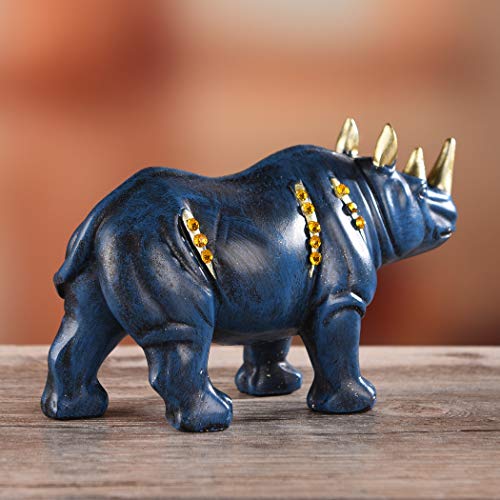 Resin Rhinoceros Statue, Wildlife Rino Animal Figurine, Blue, 6.3in(L) - size: 6.7" Length