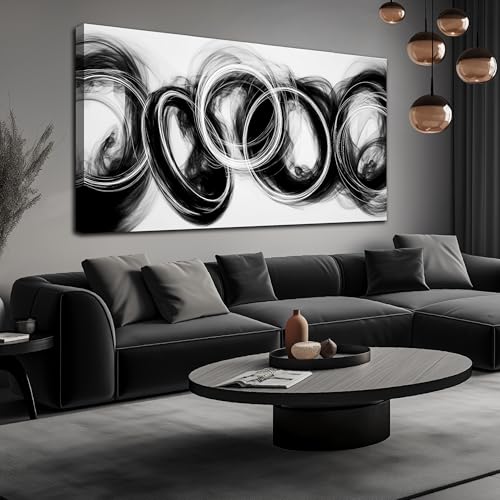 MXUNYZ Black and White Abstract Canvas Wall Art 58x29 Inch - color: Black, size: 58"L x 29"W