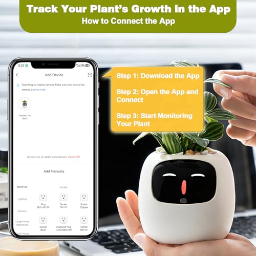 PLANTSIO Smart Plant Pot with Screen, 80ml Self-Watering Planter White - color: White