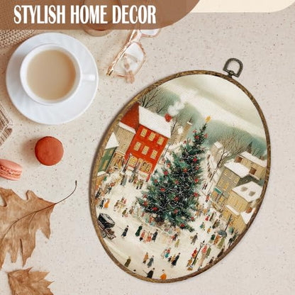 FSTCSV Winter Village Christmas Tree Oval Wall Art Framed 8.8x11.5in - color: oval-13