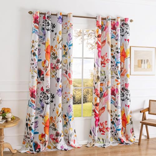 Boho Floral Blackout Curtains 72 Inch Length 2 Panels Set Grommet Colorful Flower Bohemian Pattern Black Out Thermal Insulated Drapes Window Treatment for Bedroom Living Room 52 x 72 Inch - color: Watercolour, size: 52"W x 72"L (Pack of 2)