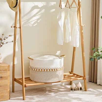 KAKAMAY Large Blanket Basket with Handles, Storage Basket for Living Room - color: Brown and Taupe