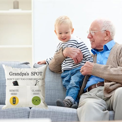 ONFAON Grandpa Gifts,Grandpa's Spot Throw Pillow Covers 18x18 Inch for Bed Sofa Couch,Birthday Christmas Thanksgiving Day Gifts for Grandpa Stepdad,2-Pocket - color: Grandpa 2-pocket