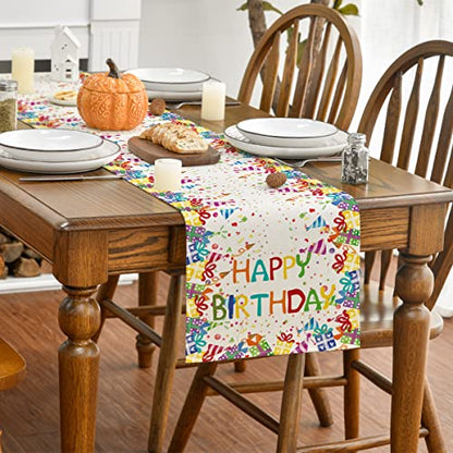 Artoid Mode Happy Birthday Table Runner, Gifts Polka Dot Hats Kitchen Dining Table Decoration for Outdoor Home Party 13x72 Inch