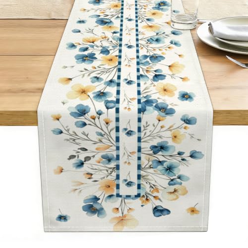 Bloom Flowers Floral Weeds Spring Table Runner, Elegant Farmhouse Decor - color: Watercolor Floral