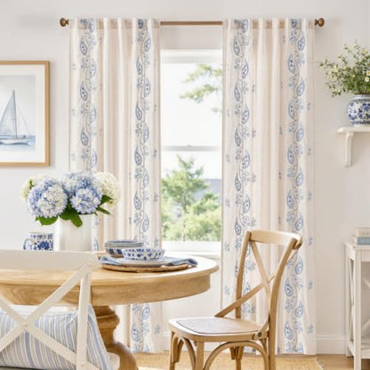 jinchan Linen Curtains 84 Inch Blue Floral Drapes Back Tab 2 Panels Set - color: Blue on Beige, size: 50"W x 84"L (Pack of 2)