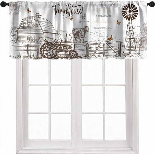 Rustic Farmhouse Valance Curtains, Retro Farm Inspirational Quote Wooden Plank Print Rod Pocket Valances for Kitchen Living Room Dinning Room Bedroom 1 Panel, 54x18 Inch - color: Farm-8