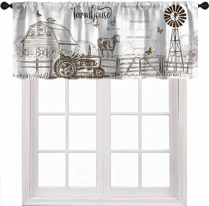 Rustic Farmhouse Valance Curtains, Retro Farm Inspirational Quote Wooden Plank Print Rod Pocket Valances for Kitchen Living Room Dinning Room Bedroom 1 Panel, 54x18 Inch - color: Farm-8