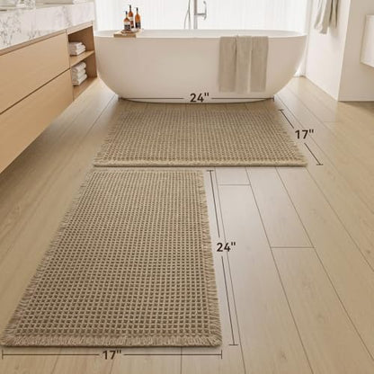 Upgraded Waffle Bath Mat Set of 2 Absorbent Non Slip Bathroom Mat 17" x 24" - color: Brown, size: 17" x 24" ( 2 PCS )