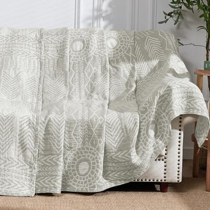 jinchan 100% Cotton Muslin Blanket Twin Boho Throw Blanket 50x60 Light Gray - color: A. Boho Light Grey, size: 50"x60"