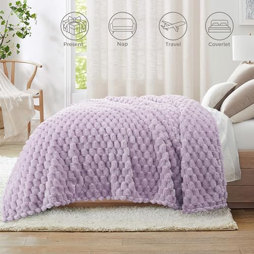 Whale Flotilla Soft Fleece Throw Blanket for Couch & Bed 3D Jacquard, Lilac - color: Lilac, size: Throw(50x60 Inch)