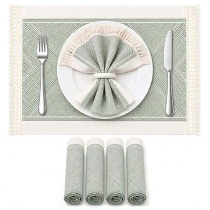 Placemats Set of 6, 13.8 x 17.7 Inch, Polyester, Jacquard Woven - color: Polyester-13.8 X 17.7inch-sage Green