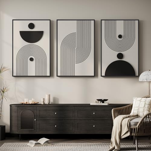 3D Large Framed Black and White Abstract Wall Art for Living Room, 3 Piece - color: Black and White E, size: 24"w X 36"h X 3pcs