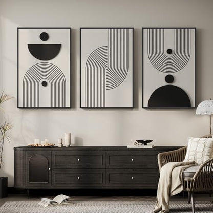 3D Large Framed Black and White Abstract Wall Art for Living Room, 3 Piece - color: Black and White E, size: 24"w X 36"h X 3pcs