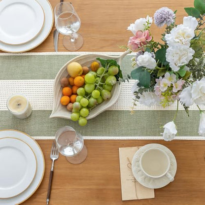 Line Macrame Table Runner, Sage Green Table Runners 72 Inches Long - color: Sage Green, size: 13"x72"