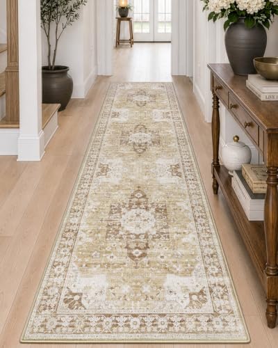 DEXI 3x12 Runner Rug for Hallway Non Slip Washable, Vintage Floral, Beige - color: Beige, size: 3' x 12' (Runner)
