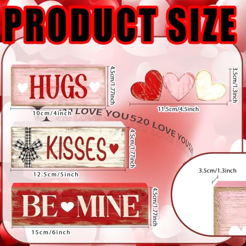 Valentines Day Decorations - Valentine Tiered Tray Decor Set - Wooden Table Decoration with Heart Signs - Rustic Farmhouse Valentine’s Day Home Decor Indoor for Shelf Mantel Coffee Table Gift - style: HUGS / KISSES